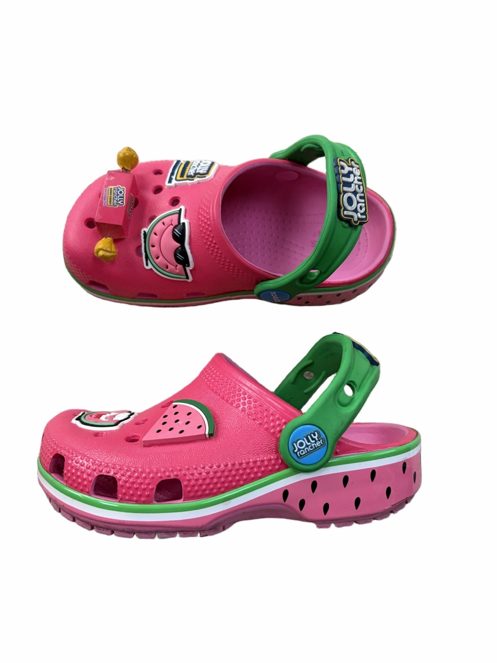 Crocs Little Kid Size 9 Pink Watermelon Jolly Rancher Slip On Slide Clog Sandals